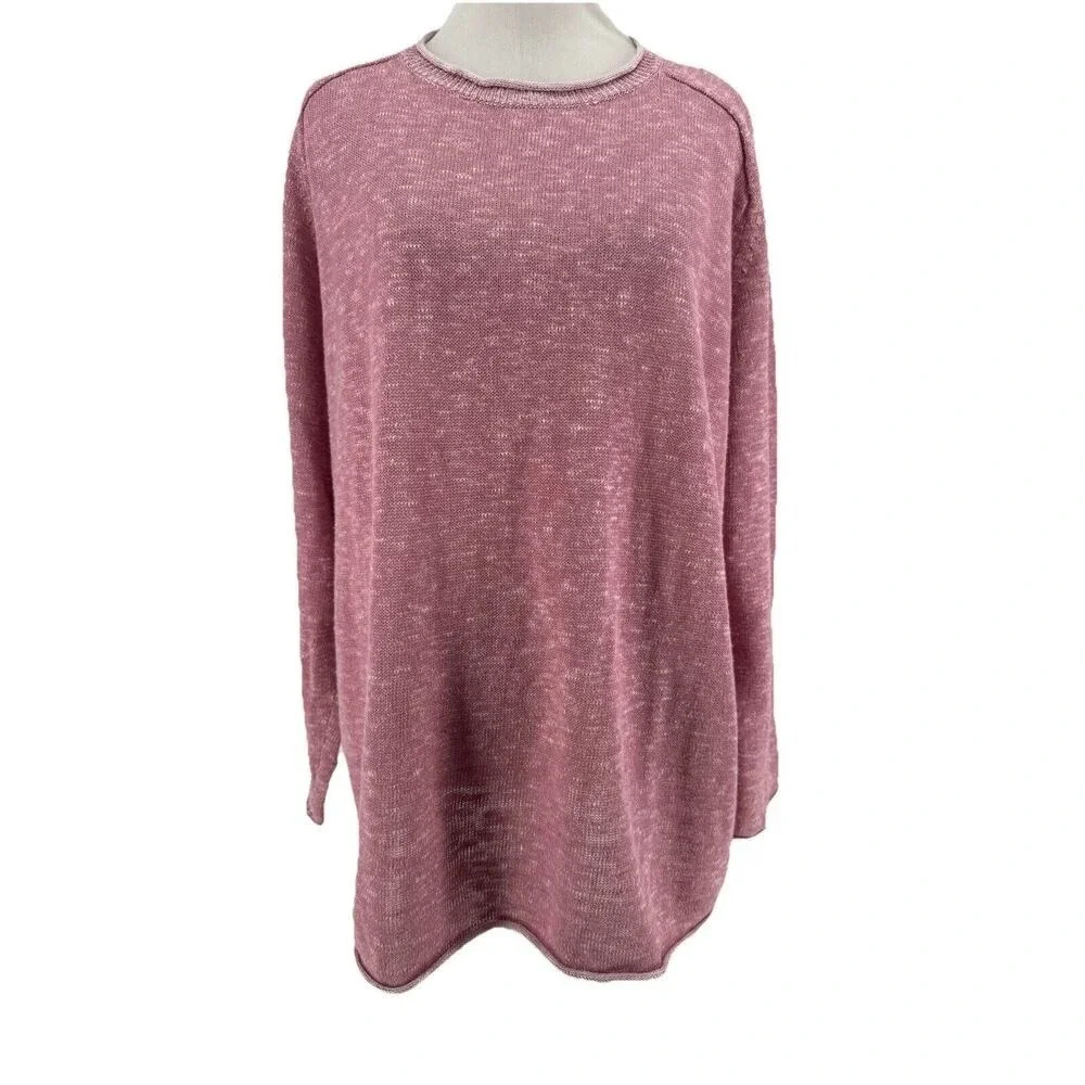 Eileen Fisher Women's Pink Organic Linen Cotton Blend Long Sleeve Sweater Medium